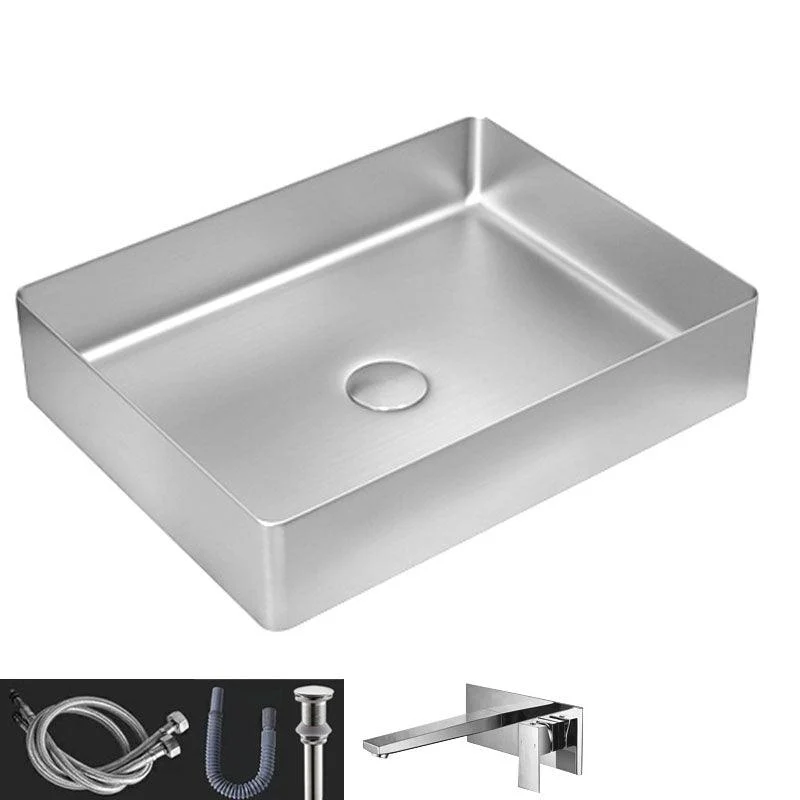 Contemporary Bathroom Sink Metal Rectangular Vessel Sink with Pop-Up Drain -Bathlova