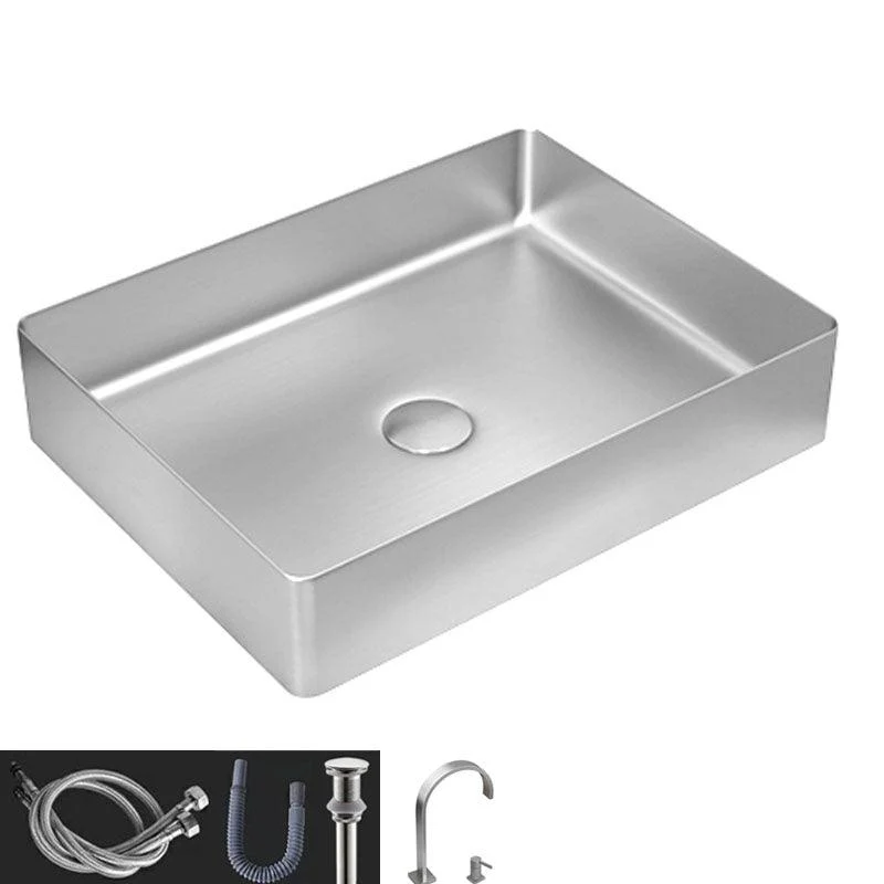 Contemporary Bathroom Sink Metal Rectangular Vessel Sink with Pop-Up Drain -Bathlova