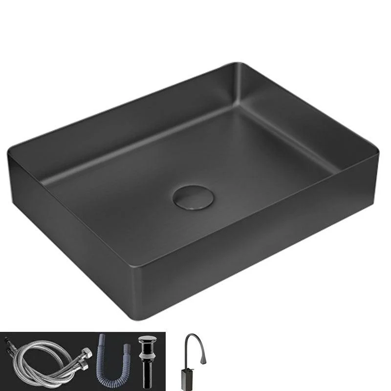 Contemporary Bathroom Sink Metal Rectangular Vessel Sink with Pop-Up Drain -Bathlova