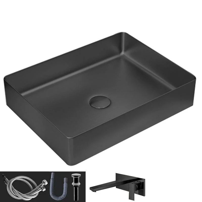 Contemporary Bathroom Sink Metal Rectangular Vessel Sink with Pop-Up Drain -Bathlova