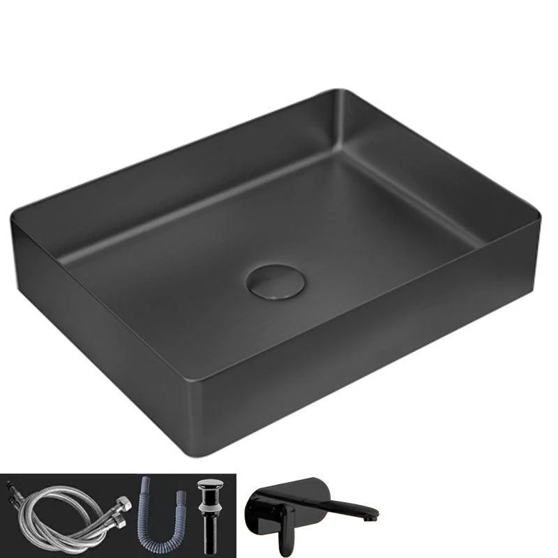 Contemporary Bathroom Sink Metal Rectangular Vessel Sink with Pop-Up Drain -Bathlova