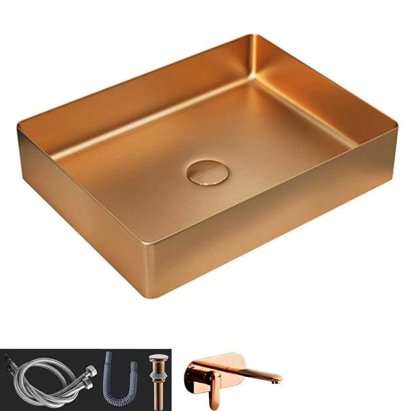 Contemporary Bathroom Sink Metal Rectangular Vessel Sink with Pop-Up Drain -Bathlova