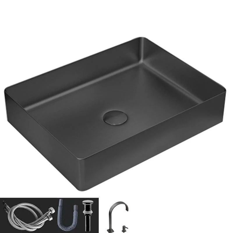 Contemporary Bathroom Sink Metal Rectangular Vessel Sink with Pop-Up Drain -Bathlova