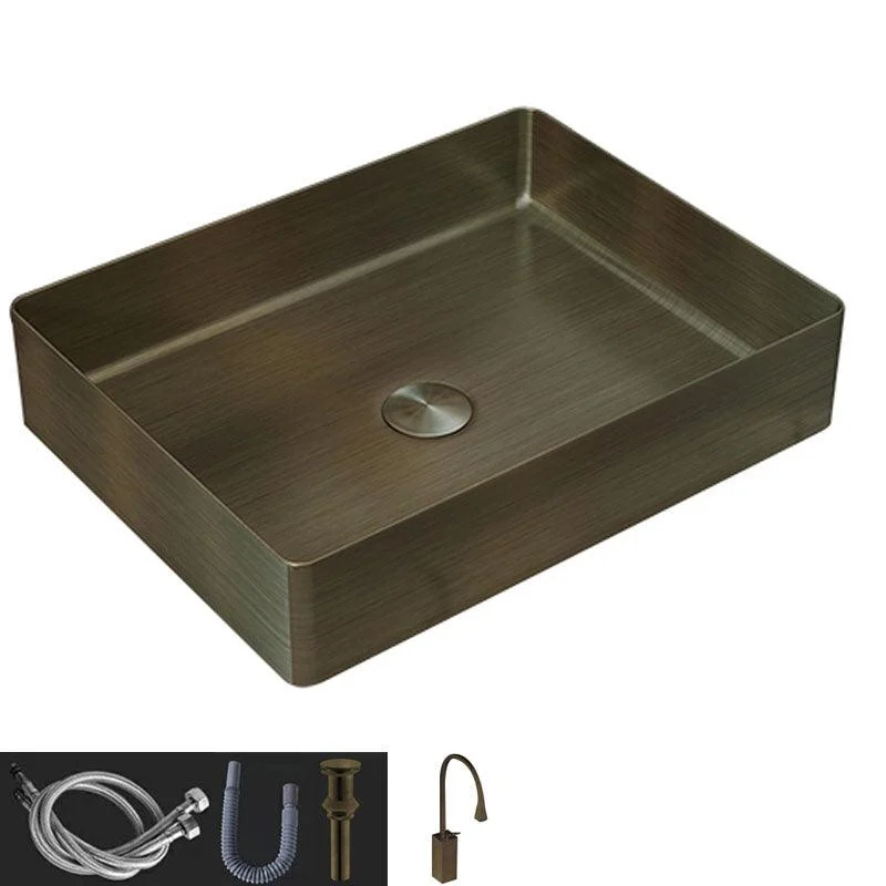 Contemporary Bathroom Sink Metal Rectangular Vessel Sink with Pop-Up Drain -Bathlova