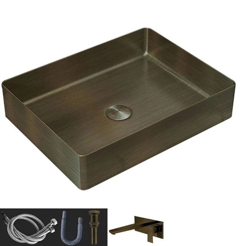 Contemporary Bathroom Sink Metal Rectangular Vessel Sink with Pop-Up Drain -Bathlova