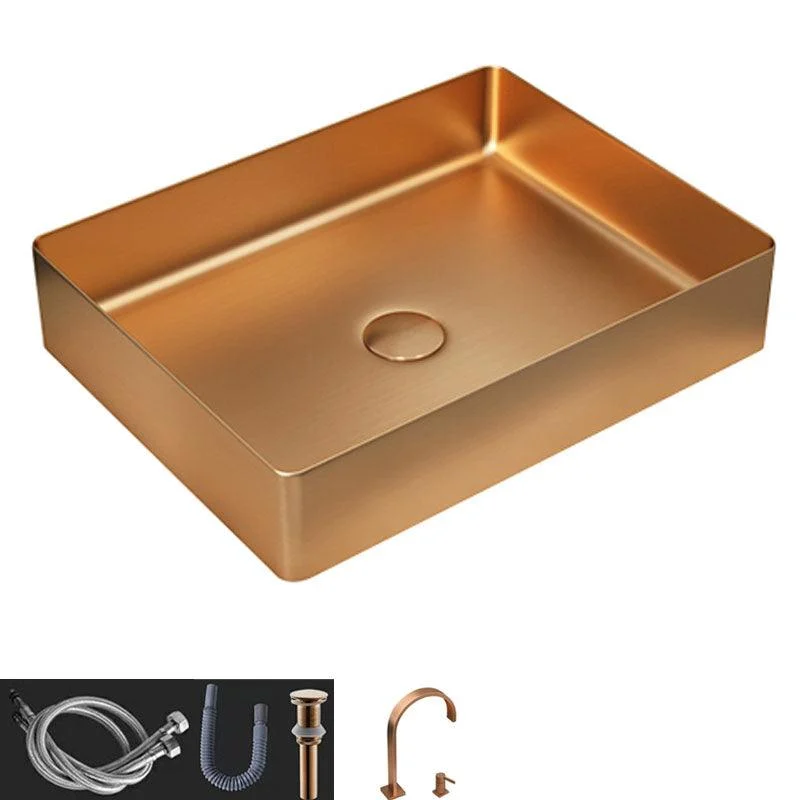 Contemporary Bathroom Sink Metal Rectangular Vessel Sink with Pop-Up Drain -Bathlova