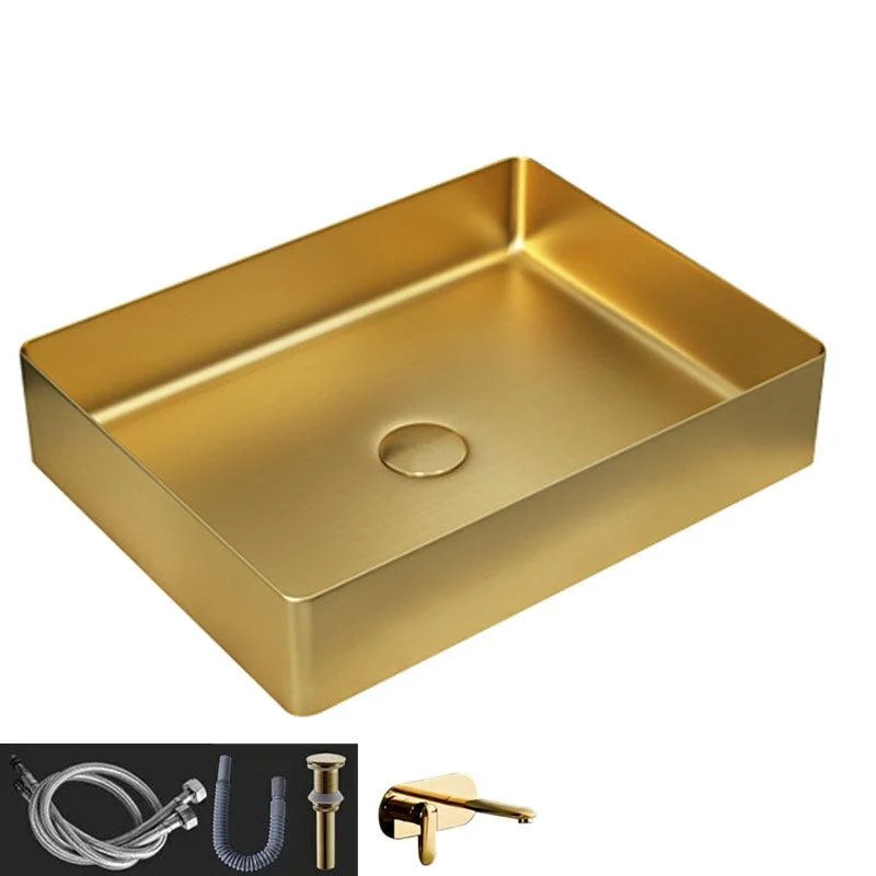 Contemporary Bathroom Sink Metal Rectangular Vessel Sink with Pop-Up Drain -Bathlova