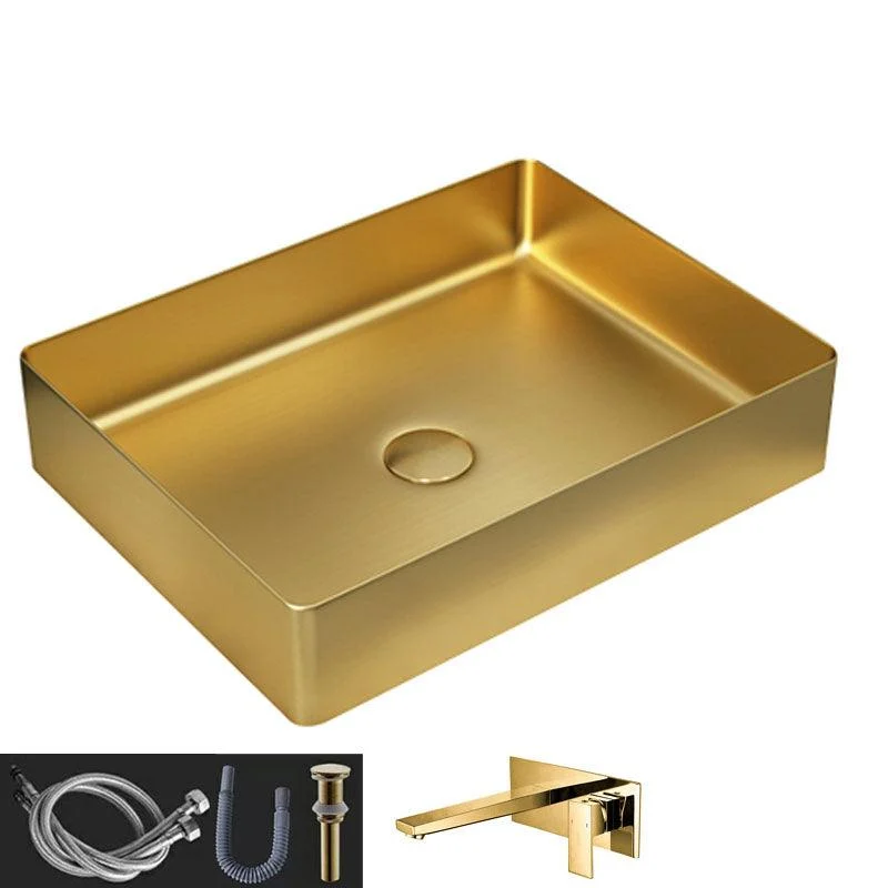 Contemporary Bathroom Sink Metal Rectangular Vessel Sink with Pop-Up Drain -Bathlova