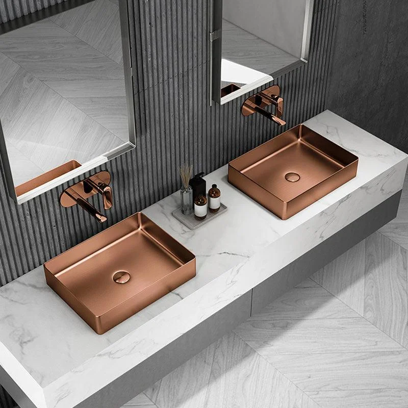 Contemporary Bathroom Sink Metal Rectangular Vessel Sink with Pop-Up Drain -Bathlova