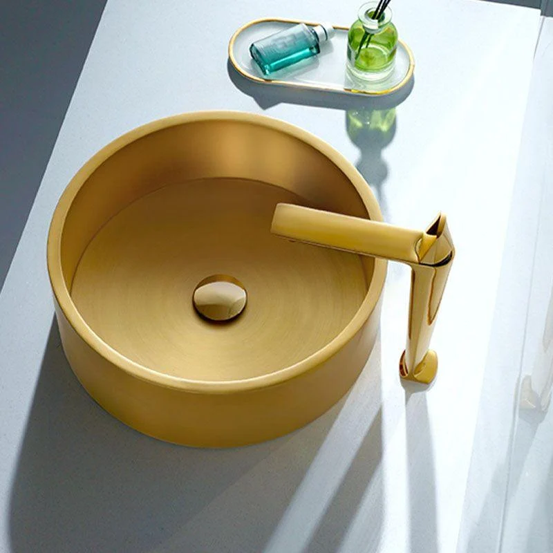 Contemporary Bathroom Sink Metal Round Vessel Bathroom Sink with Pop-Up Drain -Bathlova