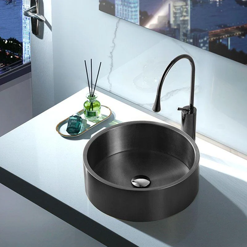 Contemporary Bathroom Sink Metal Round Vessel Bathroom Sink with Pop-Up Drain -Bathlova