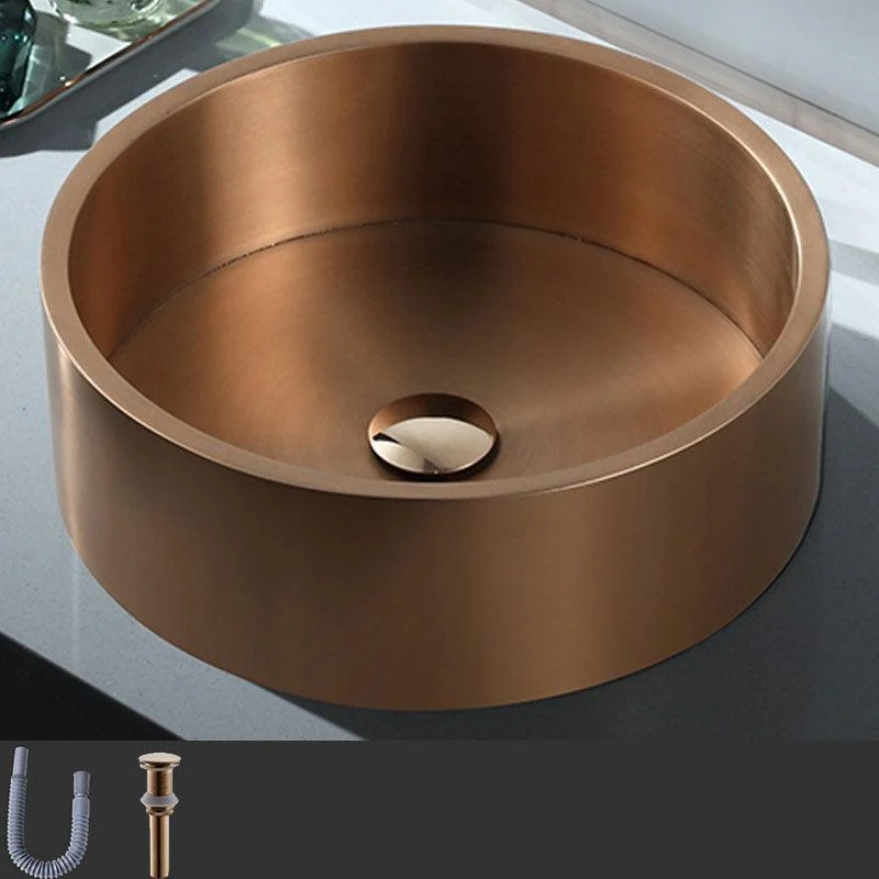 Contemporary Bathroom Sink Metal Round Vessel Bathroom Sink with Pop-Up Drain -Bathlova