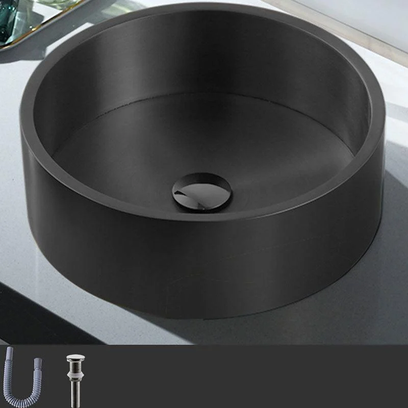 Contemporary Bathroom Sink Metal Round Vessel Bathroom Sink with Pop-Up Drain -Bathlova