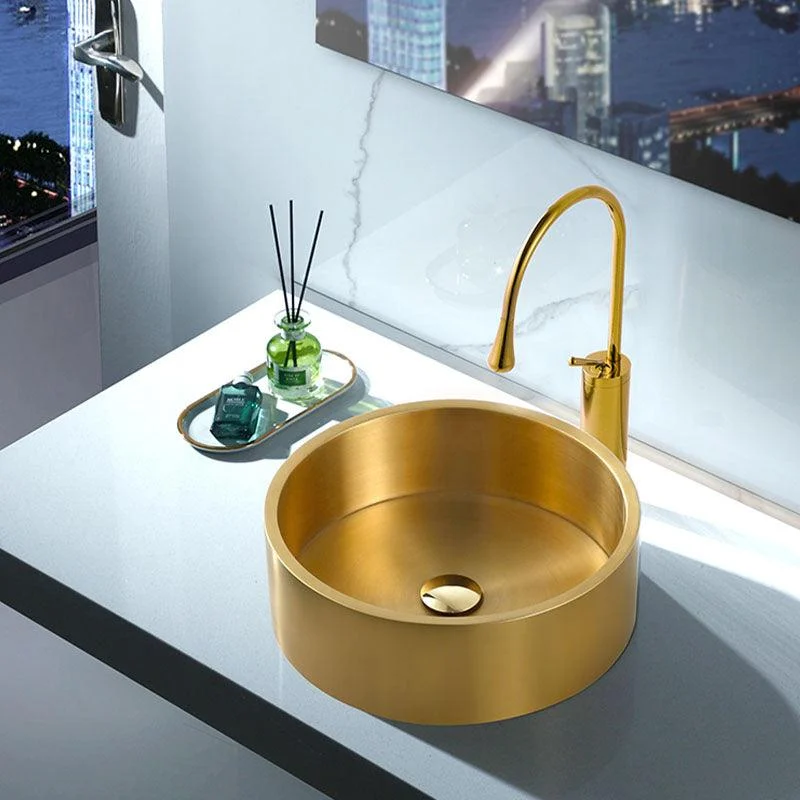 Contemporary Bathroom Sink Metal Round Vessel Bathroom Sink with Pop-Up Drain -Bathlova