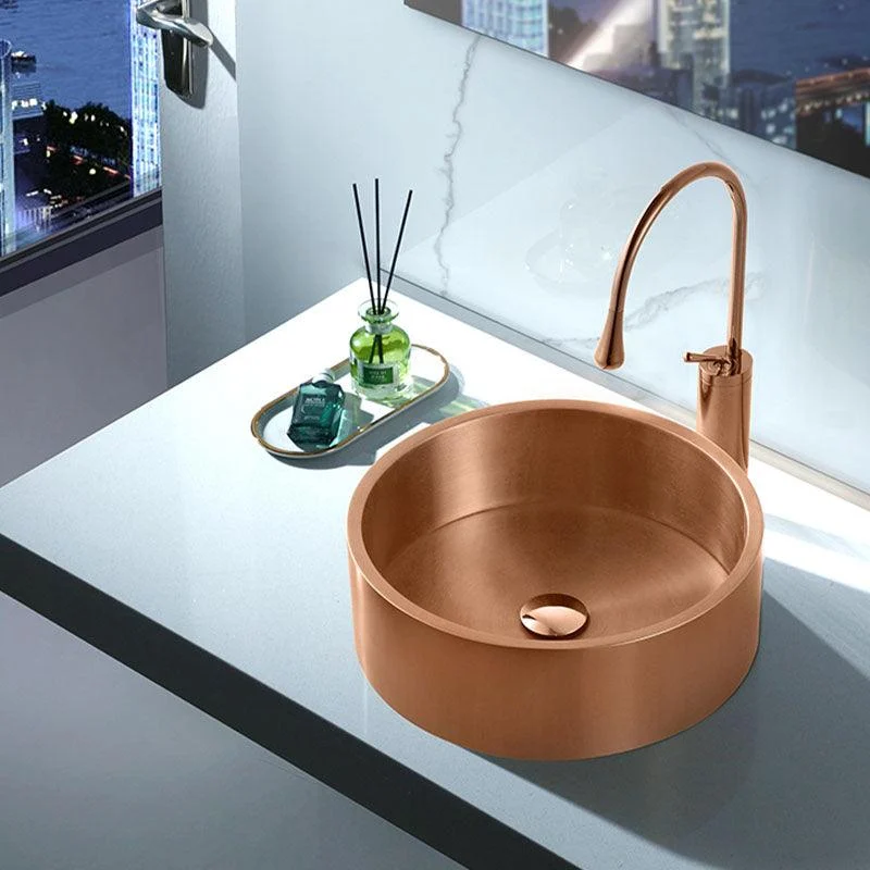 Contemporary Bathroom Sink Metal Round Vessel Bathroom Sink with Pop-Up Drain -Bathlova