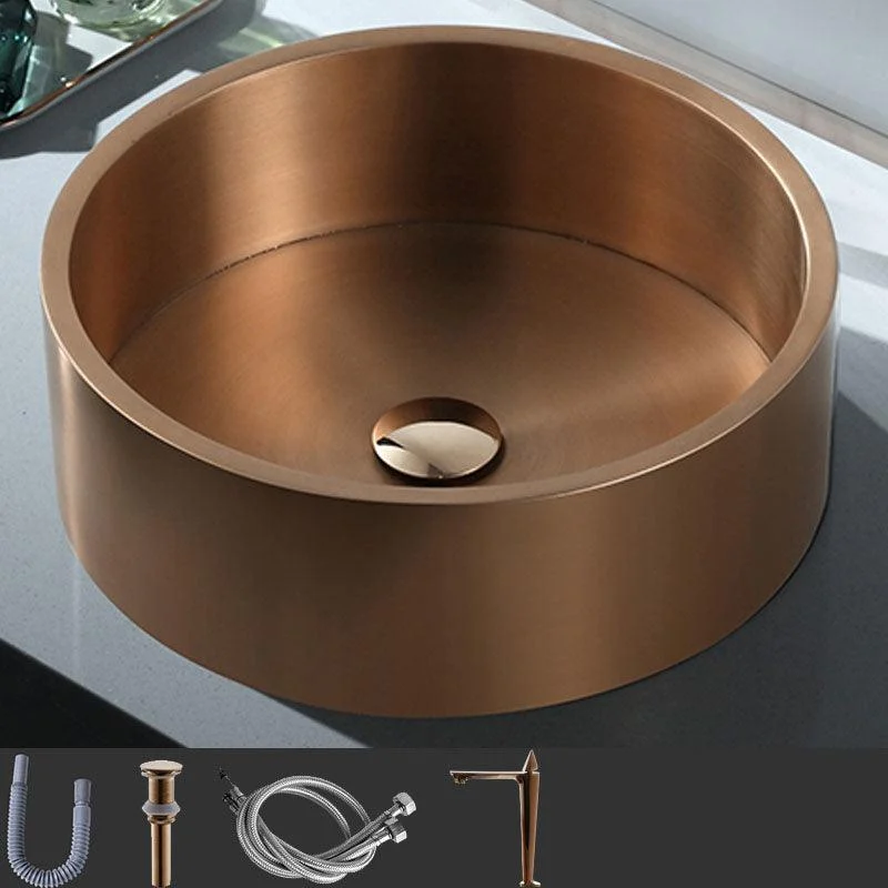 Contemporary Bathroom Sink Metal Round Vessel Bathroom Sink with Pop-Up Drain -Bathlova