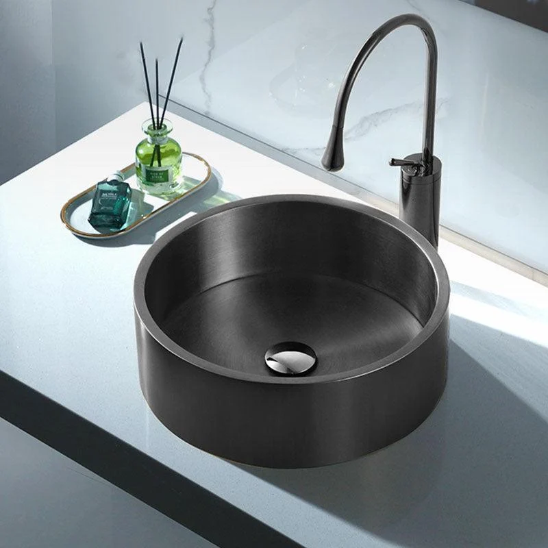 Contemporary Bathroom Sink Metal Round Vessel Bathroom Sink with Pop-Up Drain -Bathlova