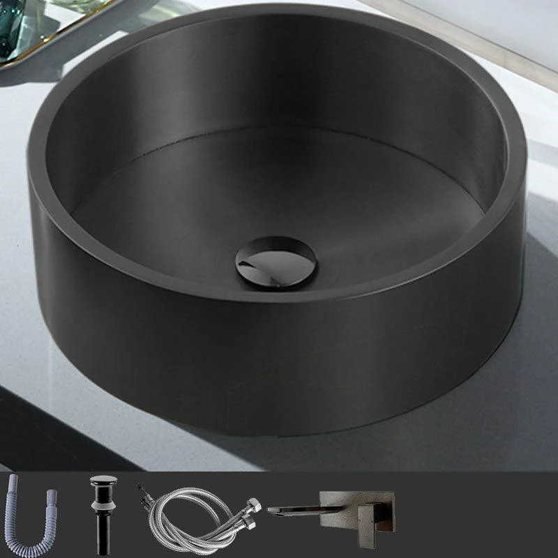 Contemporary Bathroom Sink Metal Round Vessel Bathroom Sink with Pop-Up Drain -Bathlova