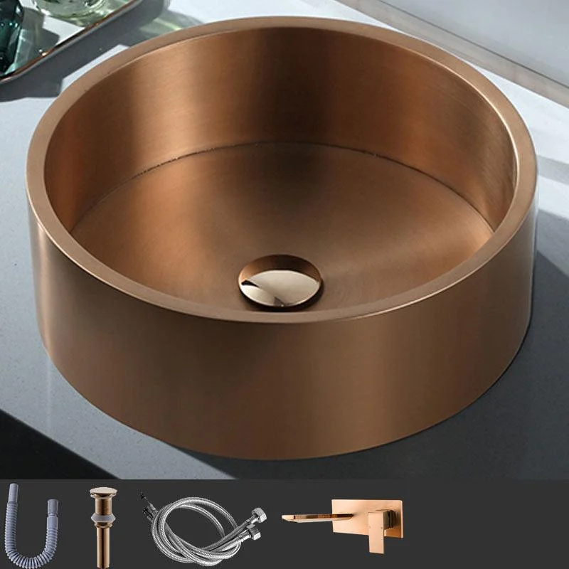 Contemporary Bathroom Sink Metal Round Vessel Bathroom Sink with Pop-Up Drain -Bathlova