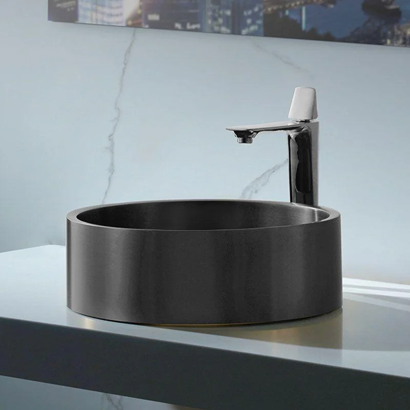 Contemporary Bathroom Sink Metal Round Vessel Bathroom Sink with Pop-Up Drain -Bathlova