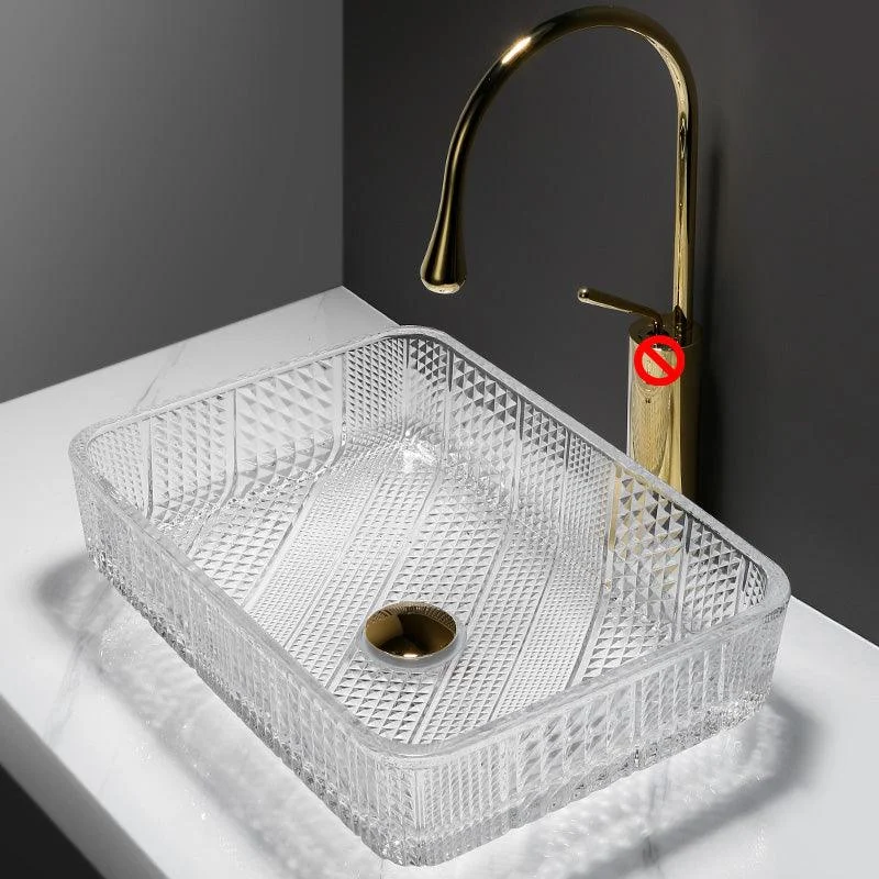 Contemporary Bathroom Sink Pop-Up Drain Glass Solid Color Rectangular Vessel Sink -Bathlova