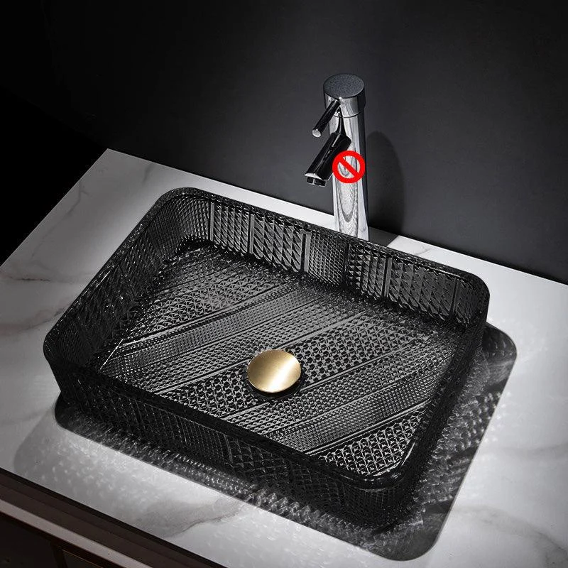 Contemporary Bathroom Sink Pop-Up Drain Glass Solid Color Rectangular Vessel Sink -Bathlova