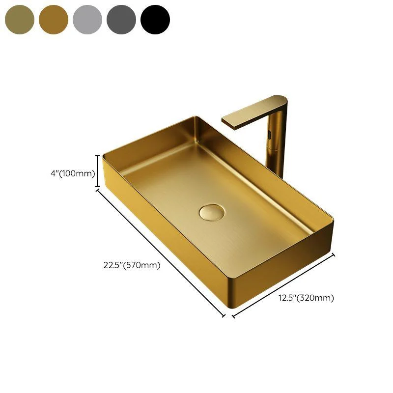 Contemporary Bathroom Sink Pop-Up Drain Metal Solid Color Rectangular Vessel Sink -Bathlova