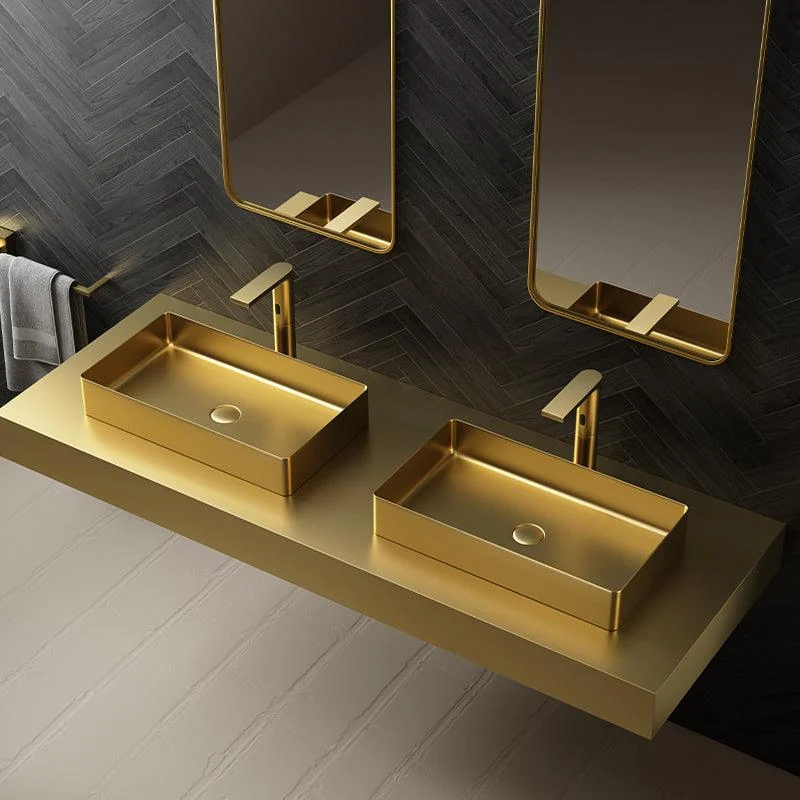 Contemporary Bathroom Sink Pop-Up Drain Metal Solid Color Rectangular Vessel Sink -Bathlova