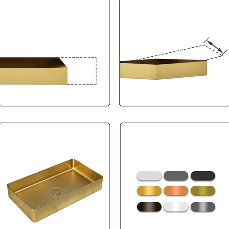 Contemporary Bathroom Sink Pop-Up Drain Metal Solid Color Rectangular Vessel Sink -Bathlova