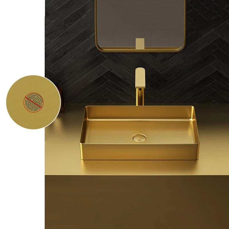 Contemporary Bathroom Sink Pop-Up Drain Metal Solid Color Rectangular Vessel Sink -Bathlova