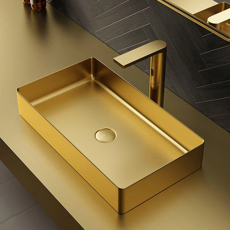 Contemporary Bathroom Sink Pop-Up Drain Metal Solid Color Rectangular Vessel Sink -Bathlova