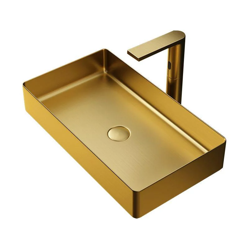 Contemporary Bathroom Sink Pop-Up Drain Metal Solid Color Rectangular Vessel Sink -Bathlova