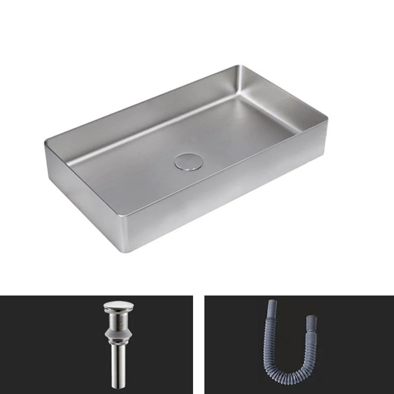 Contemporary Bathroom Sink Pop-Up Drain Metal Solid Color Rectangular Vessel Sink -Bathlova