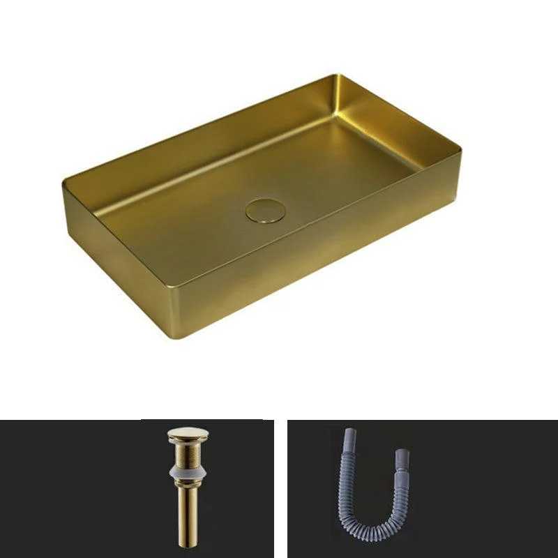 Contemporary Bathroom Sink Pop-Up Drain Metal Solid Color Rectangular Vessel Sink -Bathlova