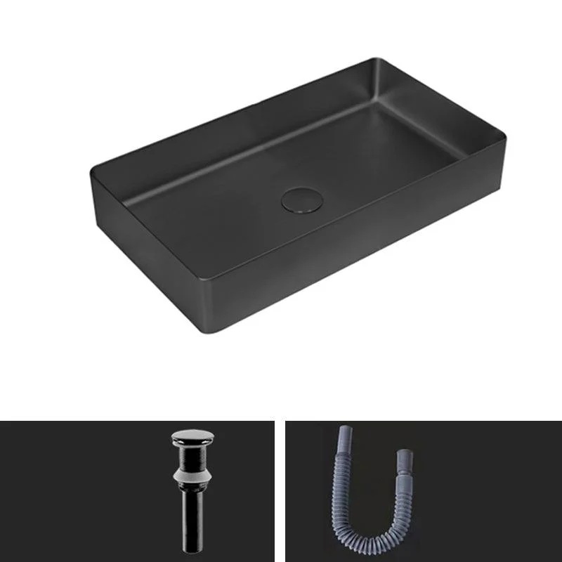 Contemporary Bathroom Sink Pop-Up Drain Metal Solid Color Rectangular Vessel Sink -Bathlova