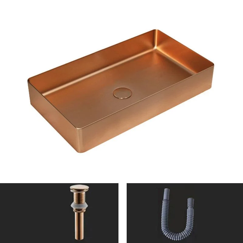 Contemporary Bathroom Sink Pop-Up Drain Metal Solid Color Rectangular Vessel Sink -Bathlova