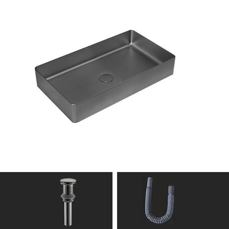 Contemporary Bathroom Sink Pop-Up Drain Metal Solid Color Rectangular Vessel Sink -Bathlova