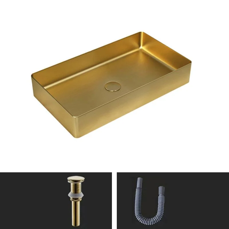 Contemporary Bathroom Sink Pop-Up Drain Metal Solid Color Rectangular Vessel Sink -Bathlova