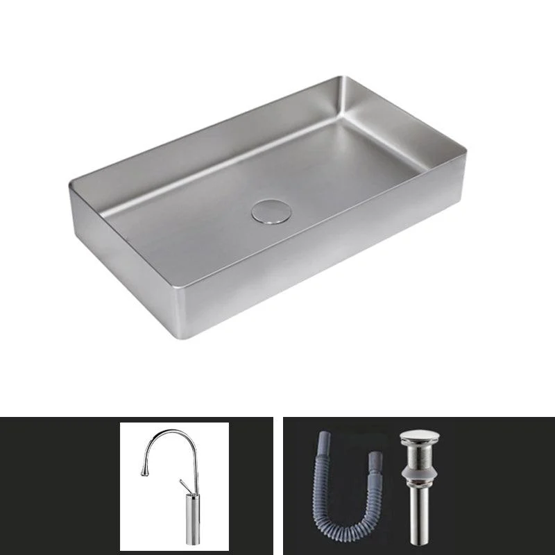 Contemporary Bathroom Sink Pop-Up Drain Metal Solid Color Rectangular Vessel Sink -Bathlova