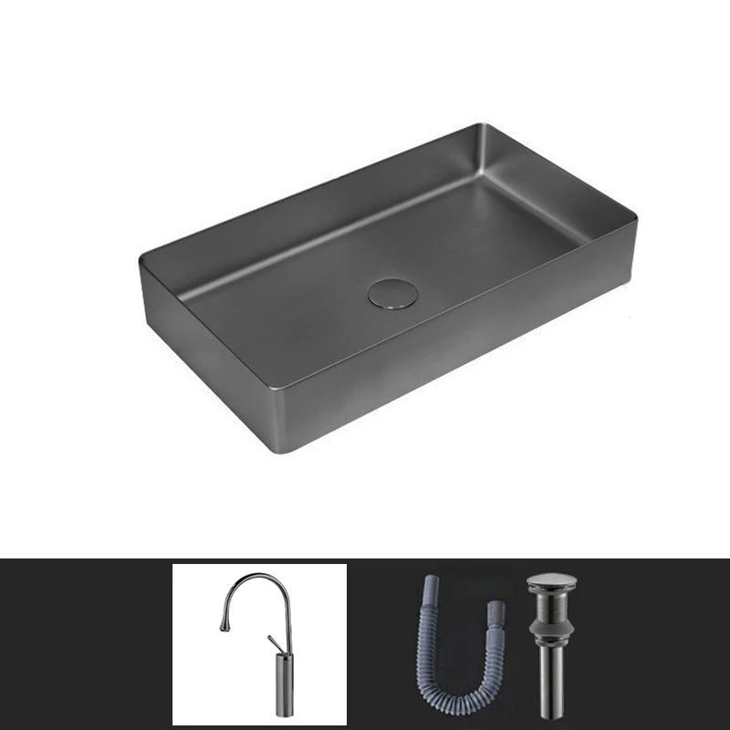 Contemporary Bathroom Sink Pop-Up Drain Metal Solid Color Rectangular Vessel Sink -Bathlova