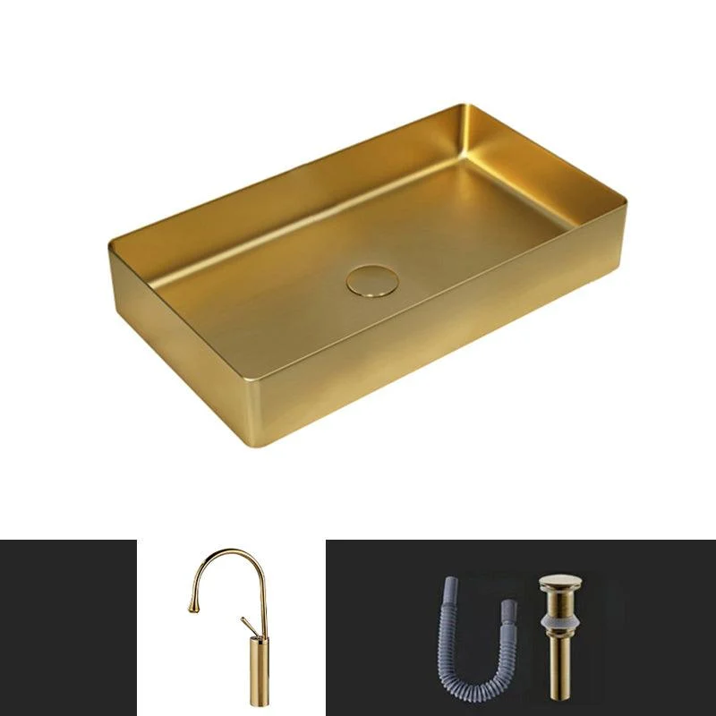 Contemporary Bathroom Sink Pop-Up Drain Metal Solid Color Rectangular Vessel Sink -Bathlova