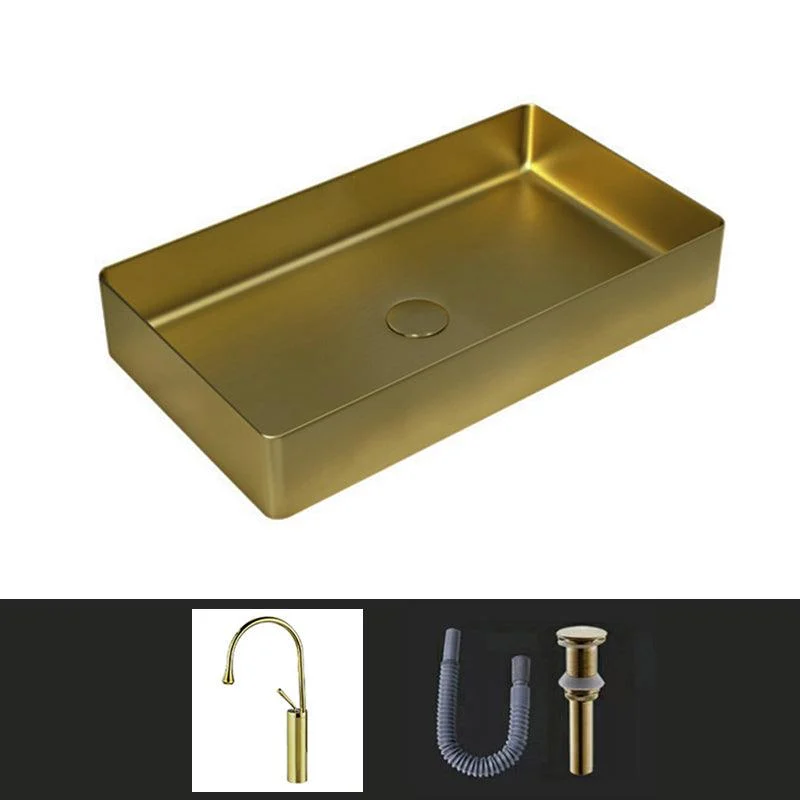 Contemporary Bathroom Sink Pop-Up Drain Metal Solid Color Rectangular Vessel Sink -Bathlova