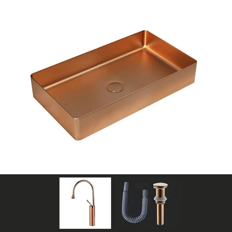 Contemporary Bathroom Sink Pop-Up Drain Metal Solid Color Rectangular Vessel Sink -Bathlova