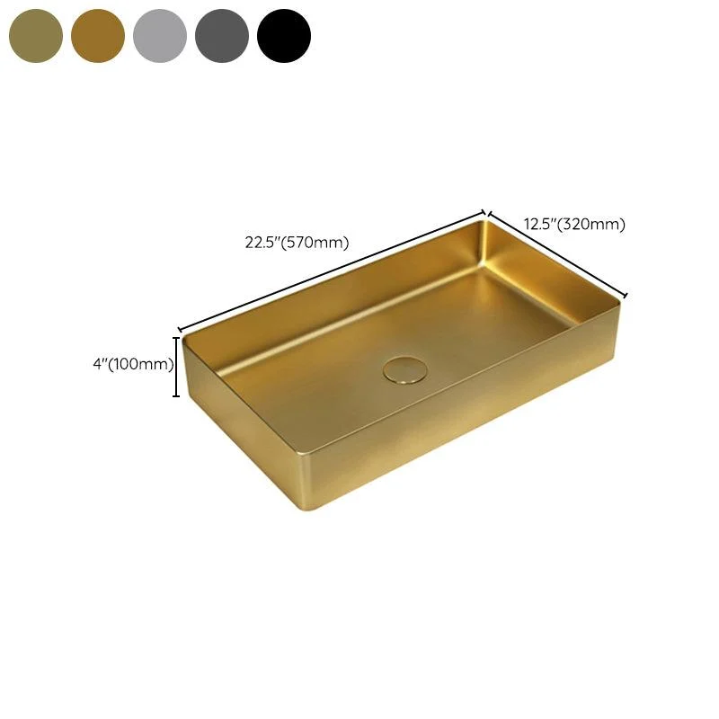 Contemporary Bathroom Sink Pop-Up Drain Metal Solid Color Rectangular Vessel Sink -Bathlova