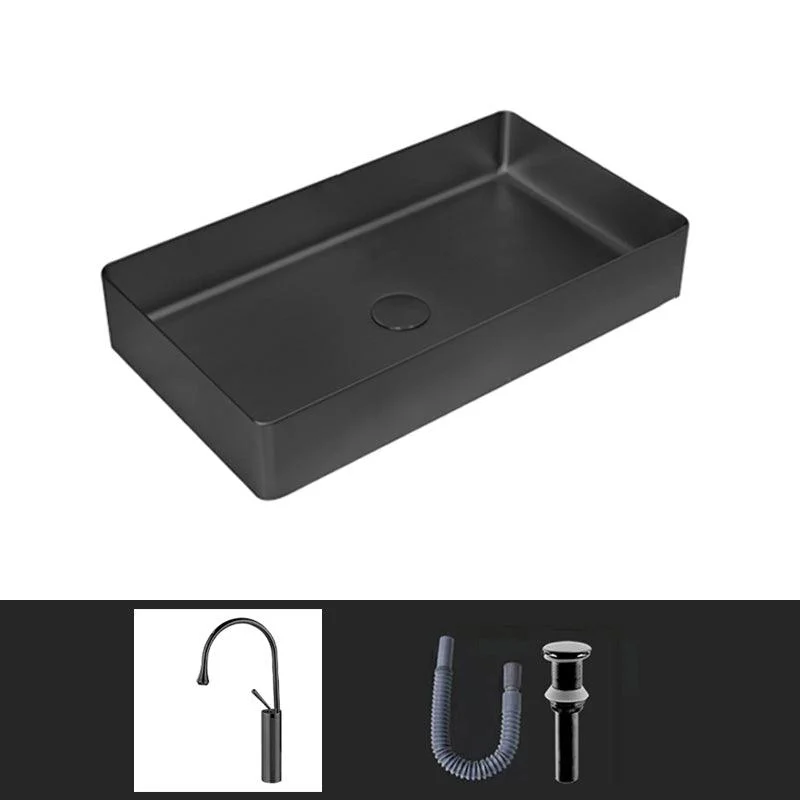 Contemporary Bathroom Sink Pop-Up Drain Metal Solid Color Rectangular Vessel Sink -Bathlova