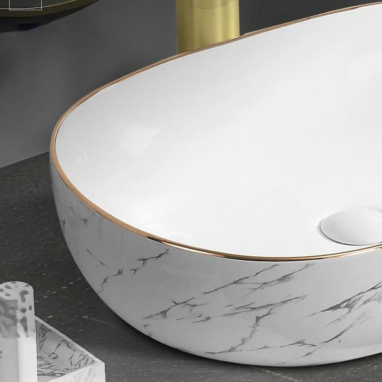 Contemporary Bathroom Sink Pop-Up Drain Porcelain Oval-Shape Vessel Bathroom Sink -Bathlova