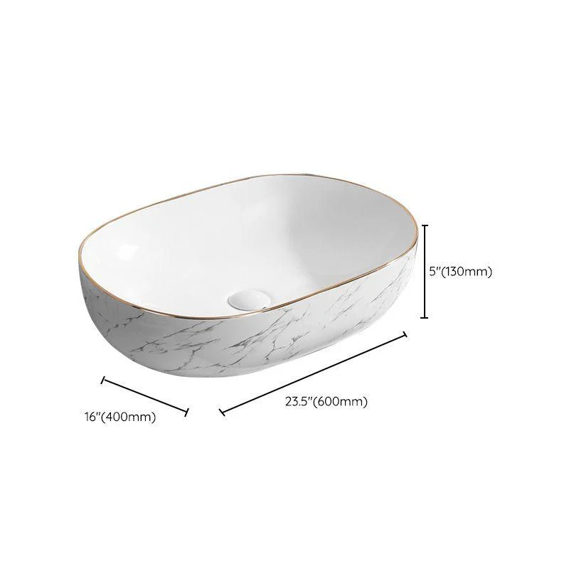 Contemporary Bathroom Sink Pop-Up Drain Porcelain Oval-Shape Vessel Bathroom Sink -Bathlova