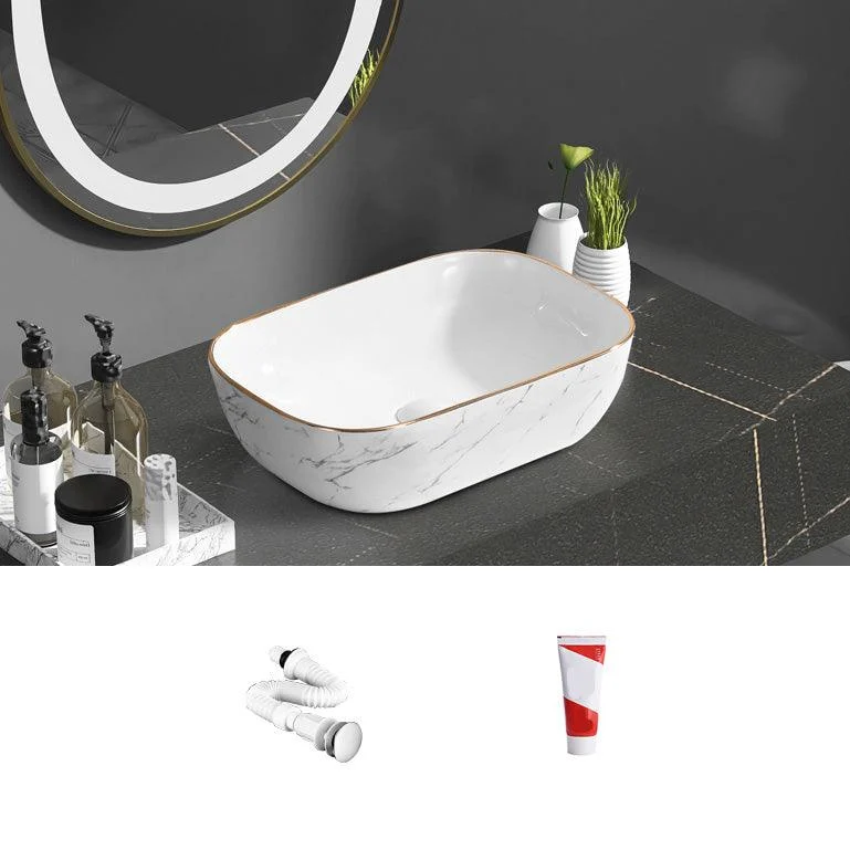 Contemporary Bathroom Sink Pop-Up Drain Porcelain Oval-Shape Vessel Bathroom Sink -Bathlova