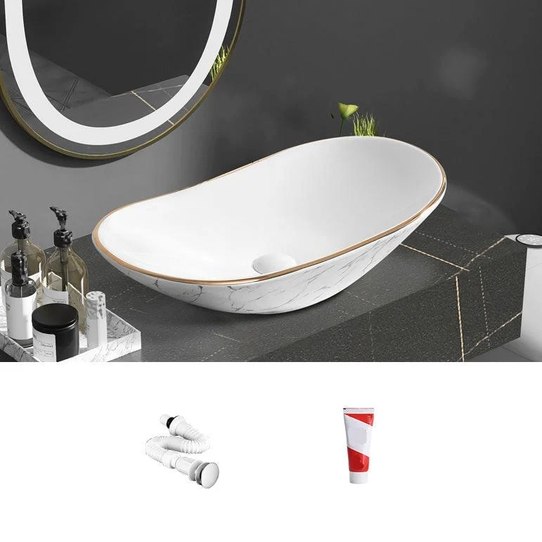 Contemporary Bathroom Sink Pop-Up Drain Porcelain Oval-Shape Vessel Bathroom Sink -Bathlova