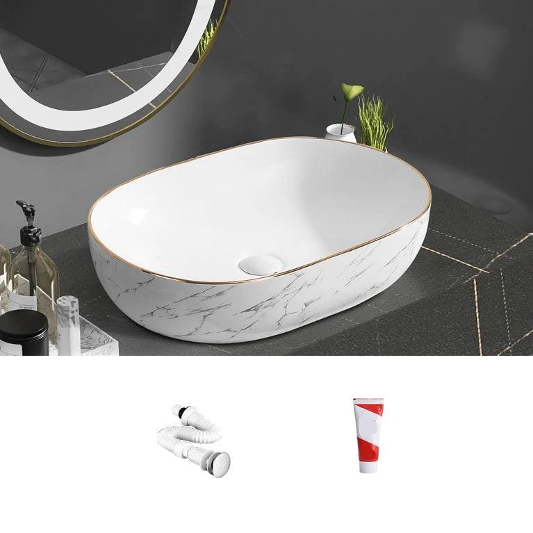 Contemporary Bathroom Sink Pop-Up Drain Porcelain Oval-Shape Vessel Bathroom Sink -Bathlova